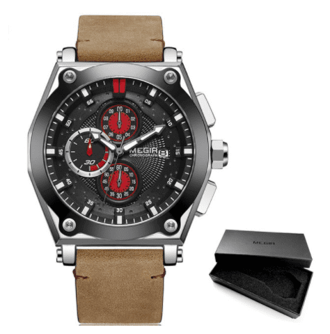 Montre MEGIR à Quartz M2098 - Bracelet Cuir Marron - garantie 6 mois