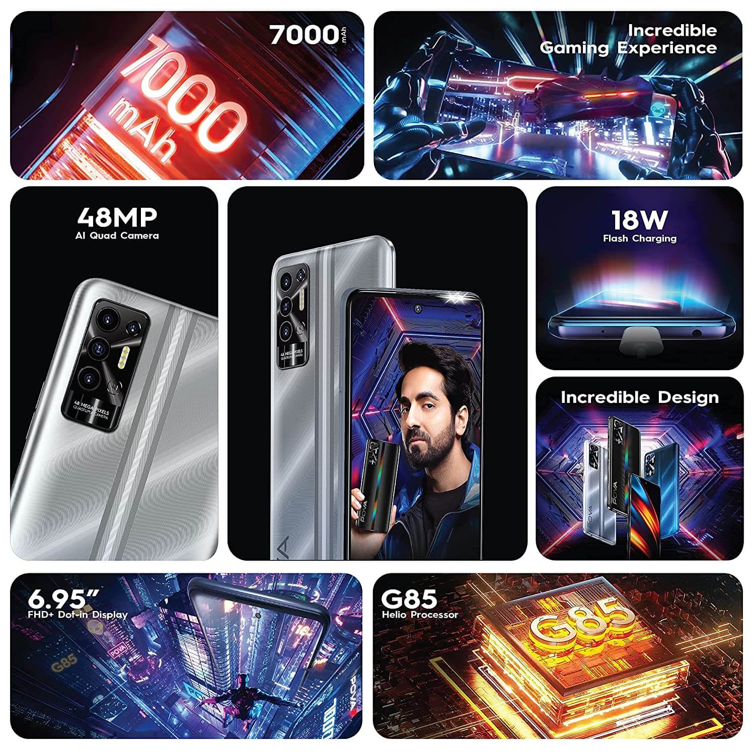 Tecno POVA 2 - 7000Mah - 6.9" - 128Go/6Go de RAM - 48MP Quad Rear Camera - 3 Mois de Garantie – Image 3