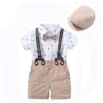 Ensemble Bébé Garçon – Culotte – Polo avec Nœud papillon – Chapeau – 6 à 12 mois
