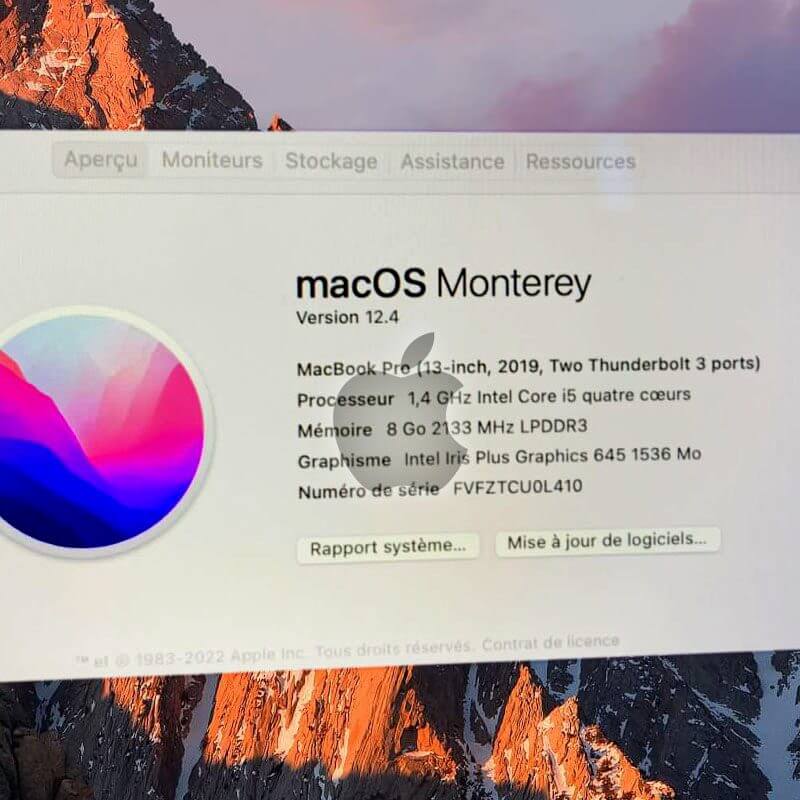 MacBook Pro 13’’ retina Touch Bar 2019 - i5 1.4 GHz - 500Go SSD/8Go Ram - Occasion en parfait état avec 2 mois de garantie ! – Image 2