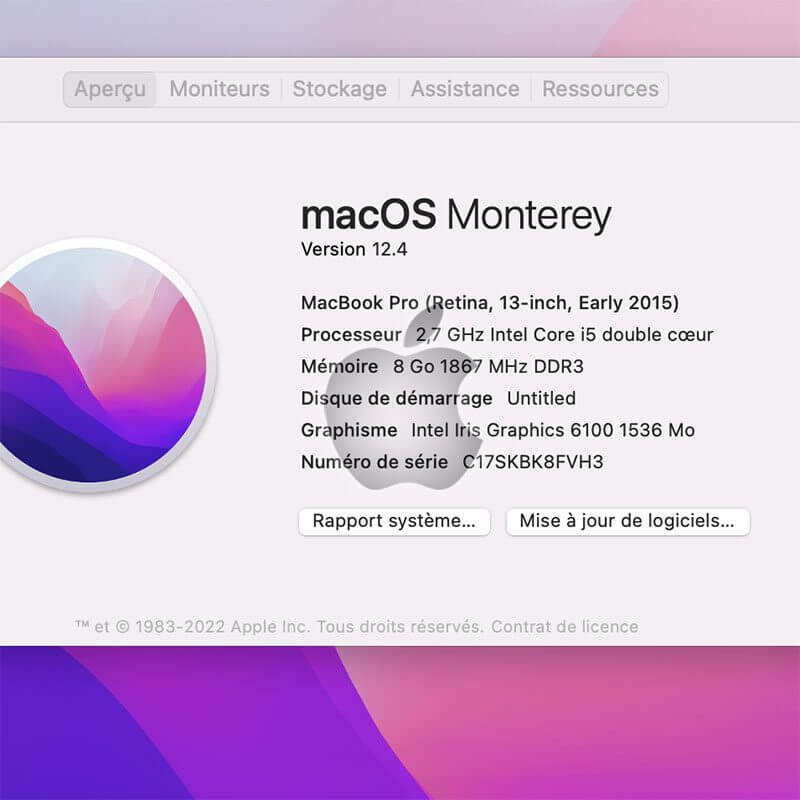 MacBook Pro 13’’ retina 2015 - i5 2.7 GHz - 256Go SSD/8Go Ram - Occasion en bon état avec 2 mois de garantie ! – Image 2