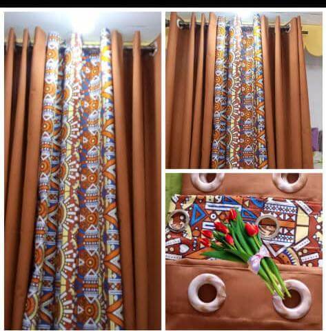 Rideaux Décoratifs - Ensemble 3 pièces - 2 Tissus semi Lourds + 1 Voilage Afritude