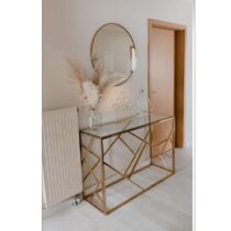 Ensemble Console Moderne + Mirror Rond en Métal Doré