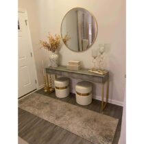 Ensemble Console Moderne + Mirror Rond en Métal Doré
