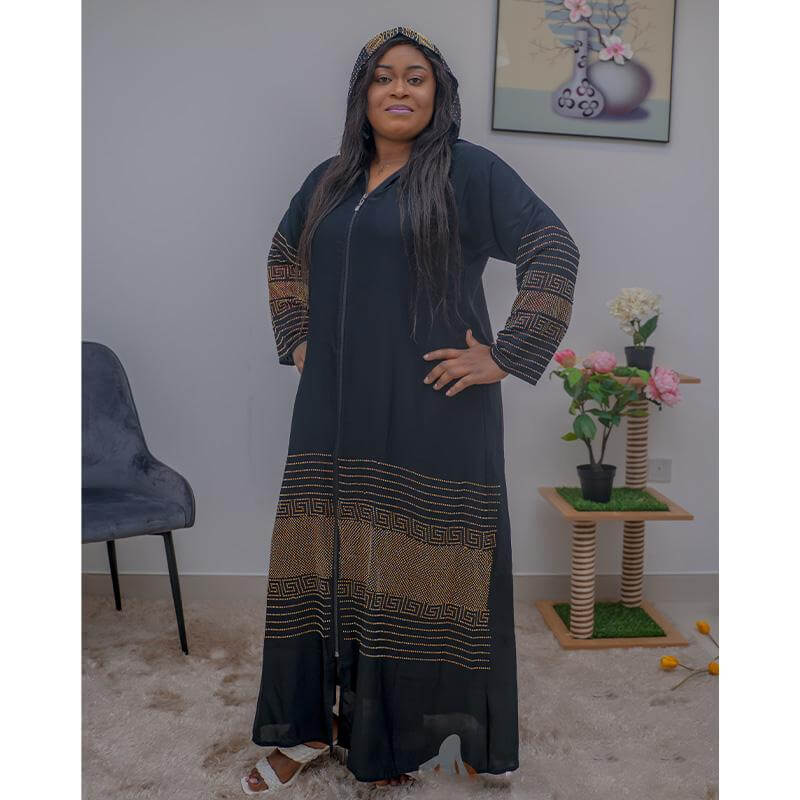 Robe Femme Abaya - longues manches avec Capuche et Fermeture