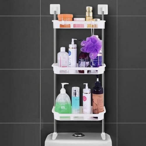 Étagère de Rangement A 3 niveaux Avec Crochets Pour Salle De Bain Au-Dessus Des Toilettes – Image 2