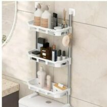 Étagère de Rangement A 3 niveaux Avec Crochets Pour Salle De Bain Au-Dessus Des Toilettes