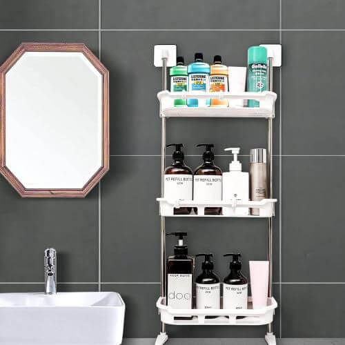Étagère de Rangement A 3 niveaux Avec Crochets Pour Salle De Bain Au-Dessus Des Toilettes – Image 3