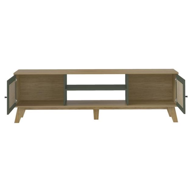 Meuble Télé CHARLOTTE MINT - Jusqu'à 75'' - Avec 2 portes ouvrantes - Chêne menthe – Image 2