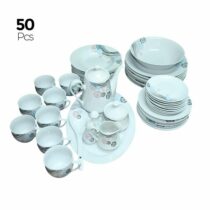 Jeu d'assiettes 50 Pièces - En Porcelaine - Blanc Fleuri