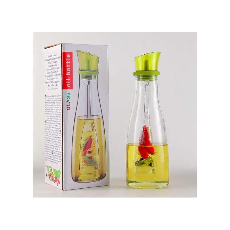 Flacon distributeur d'huile avec infuseur de 500 ml + bec verseur anti-goutte - verre