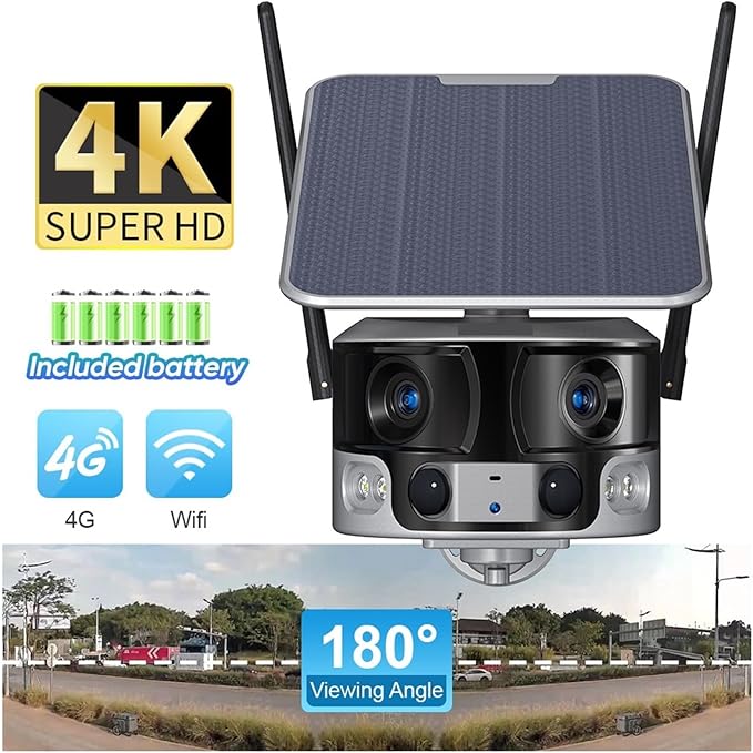 Caméra Solaire WIFI 180° 8MP, 4K