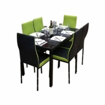 Salle à manger 6 places - démontable en verre - très solide - noir et vert citron