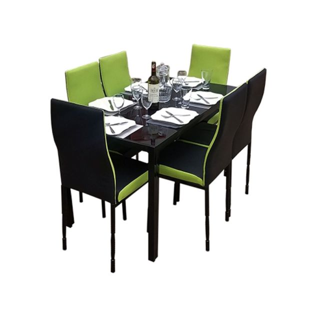 Salle à manger 6 places - démontable en verre - très solide - noir et vert citron