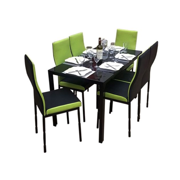 Salle à manger 6 places - démontable en verre - très solide - noir et vert citron – Image 2