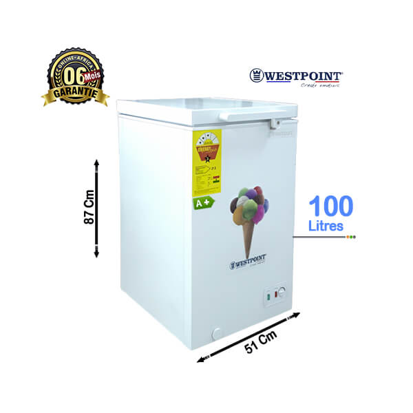Congélateur coffre Westpoint 100L - Vue de face, design compact.
