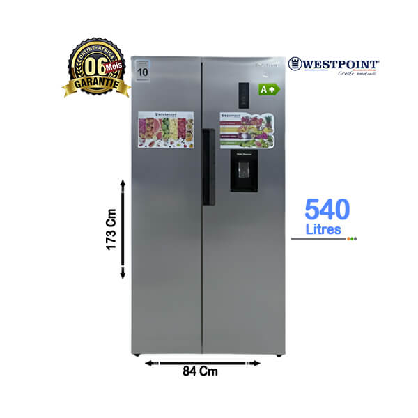 Réfrigérateur américain Westpoint 540L - Vue de face, design élégant et moderne