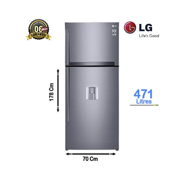 Réfrigérateur Double Battants LG 471L - Vue de face, design élégant et moderne