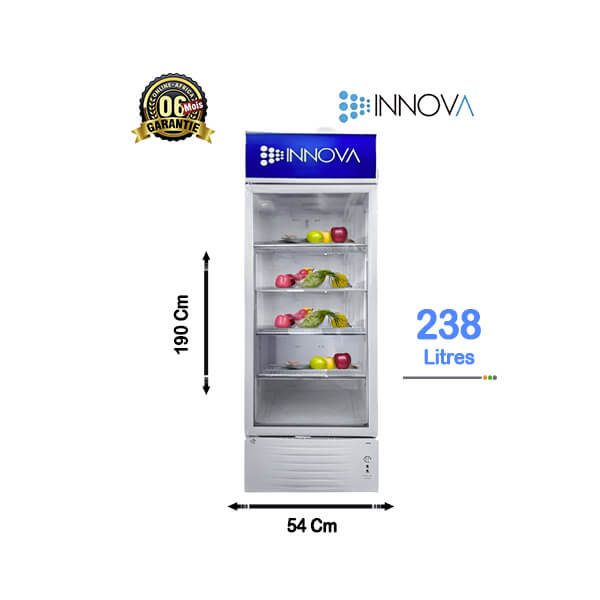 Réfrigérateur vitrine innova 238l, vue de face