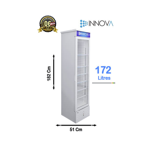 Réfrigérateur vitrine innova 172l, vue de face