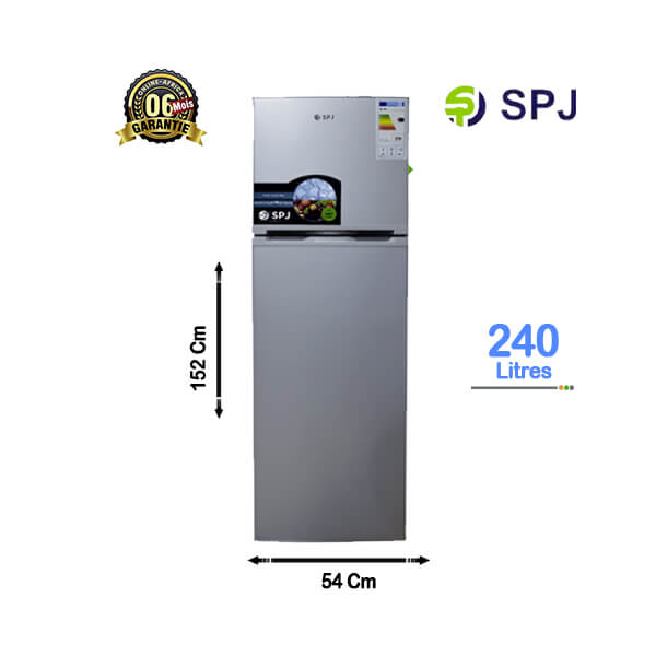 Réfrigérateur double battants SPJ 240L - Vue de face, design élégant et compact