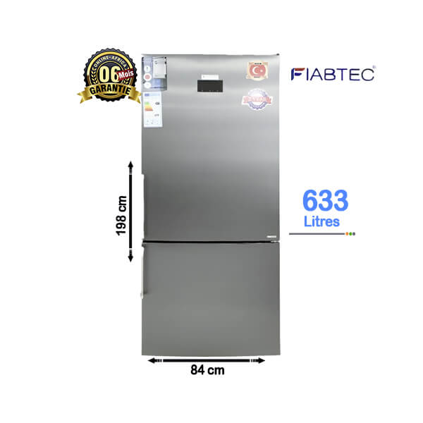 Réfrigérateur combiné Fiabtec 633L - Vue de face, design élégant et moderne