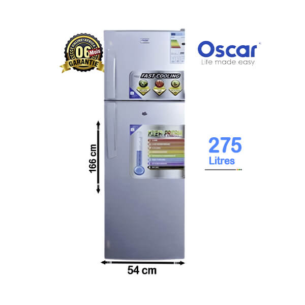 Réfrigérateur Combiné Oscar 275L Vue de face, design élégant