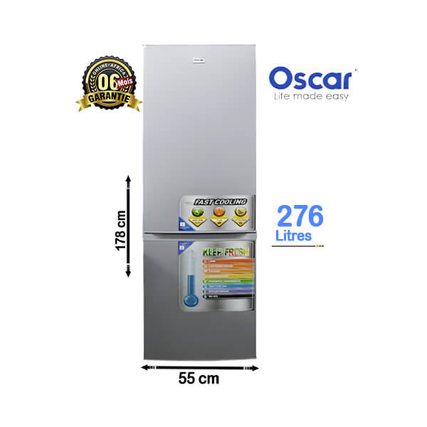Réfrigérateur Combiné Oscar 276L Vue de face, design élégant