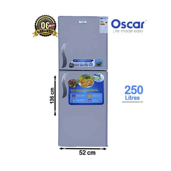 Réfrigérateur Double Battants Oscar 250L Vue de face, design compact
