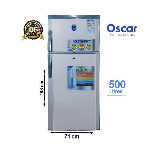 Réfrigérateur Double Battants Oscar 500L Vue de face, design élégant