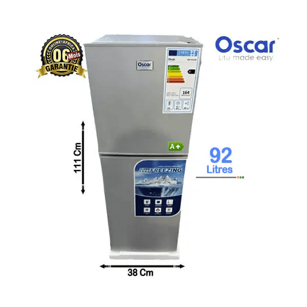 Réfrigérateur Double Battants Oscar 92 Litres Vue de face, design compact et élégant