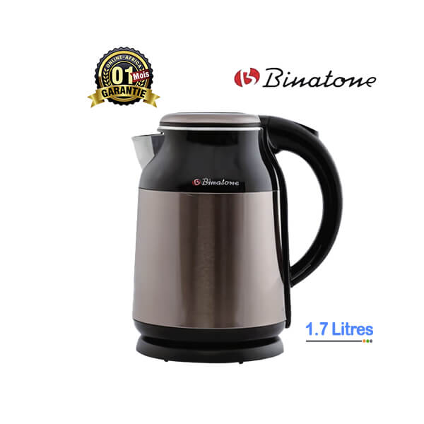 Bouilloire Thermique Binatone 1.7L Vue de face, design élégant en acier inoxydable