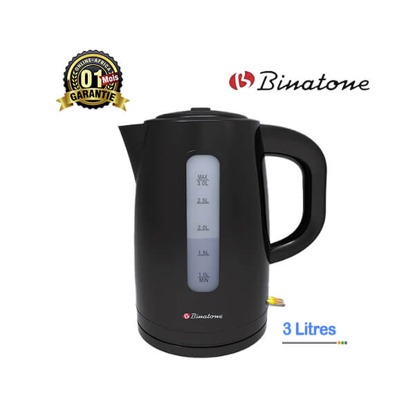 Bouilloire Électrique BINATONE 3L Vue de face, design moderne et élégant