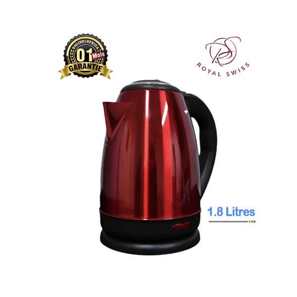 Bouilloire Électrique Royal Swiss 1.8L Vue de face, design élégant en acier inoxydable
