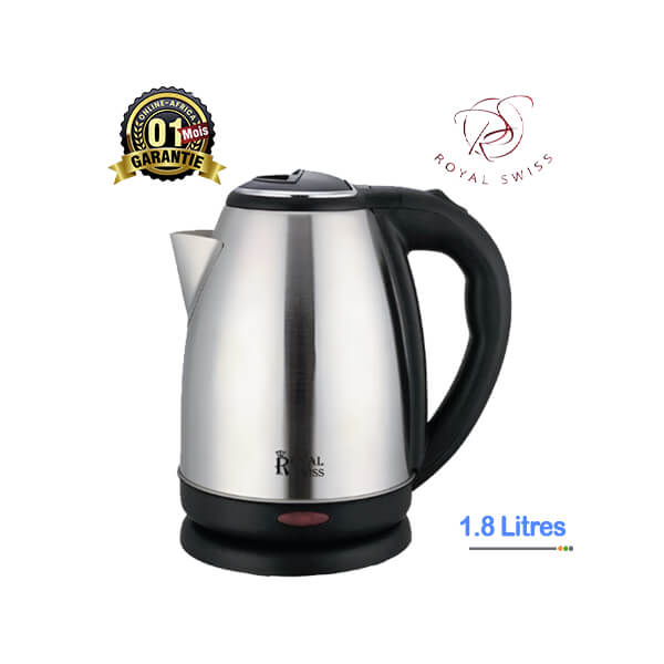 Bouilloire Électrique Royal Swiss 1.8L Vue de face, design élégant en acier inoxydable
