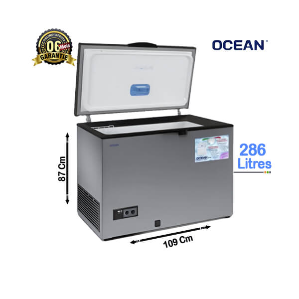 Congélateur Coffre OCEAN 286L Vue de face, design robuste et spacieux
