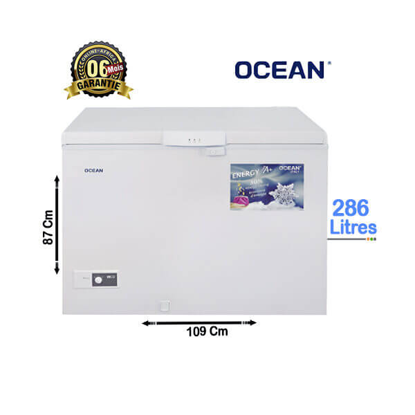 Congélateur Coffre OCEAN 286L Vue de face, design robuste et spacieux