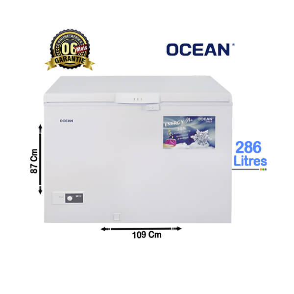 Congélateur Coffre OCEAN 286L Vue de face, design robuste et spacieux