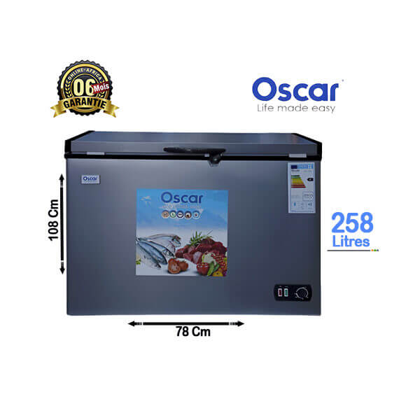 Congélateur Coffre Oscar 258L Vue de face, design compact et spacieux