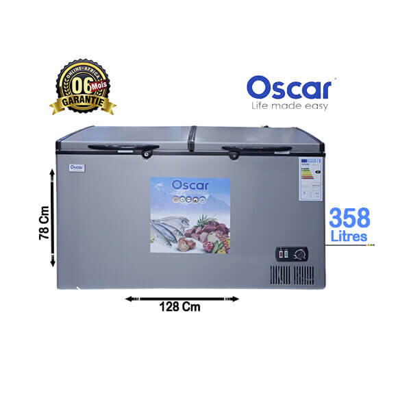 Congélateur Double Battants Oscar 358L Vue de face, design robuste et double battants