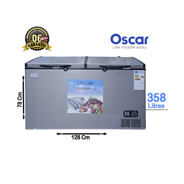 Congélateur Double Battants Oscar 358L Vue de face, design robuste et double battants