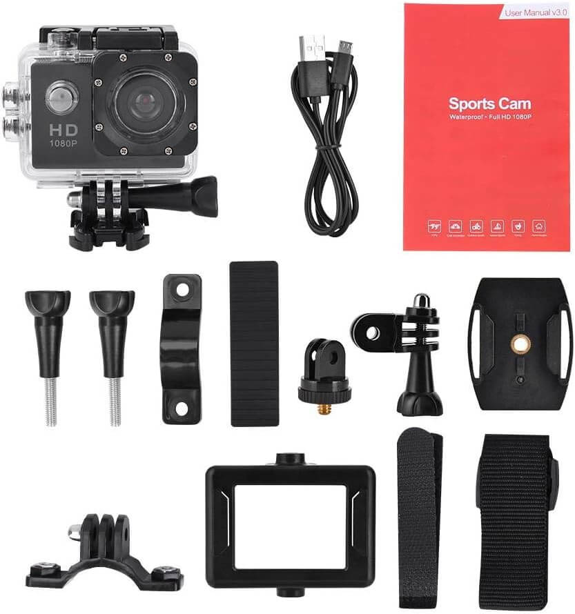 Caméra d'action Full HD 2 pouces, caméra de sport 1080p 12 MP, étanche jusqu'à 30 m/98 pi avec grand angle de 140 degrés et kit de montage pour vlogging, plongée, vélo et escalade – Image 4