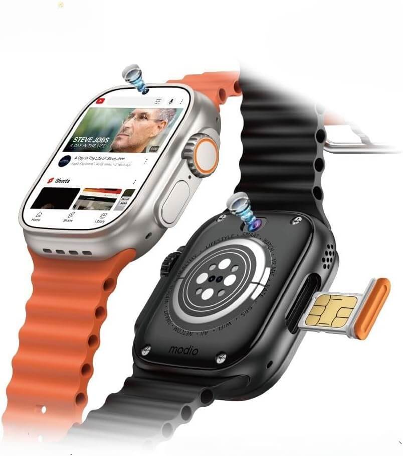 Montre connectée android 4G avec écran HD de 2,2 pouces et 3 paires de bracelets et double camera