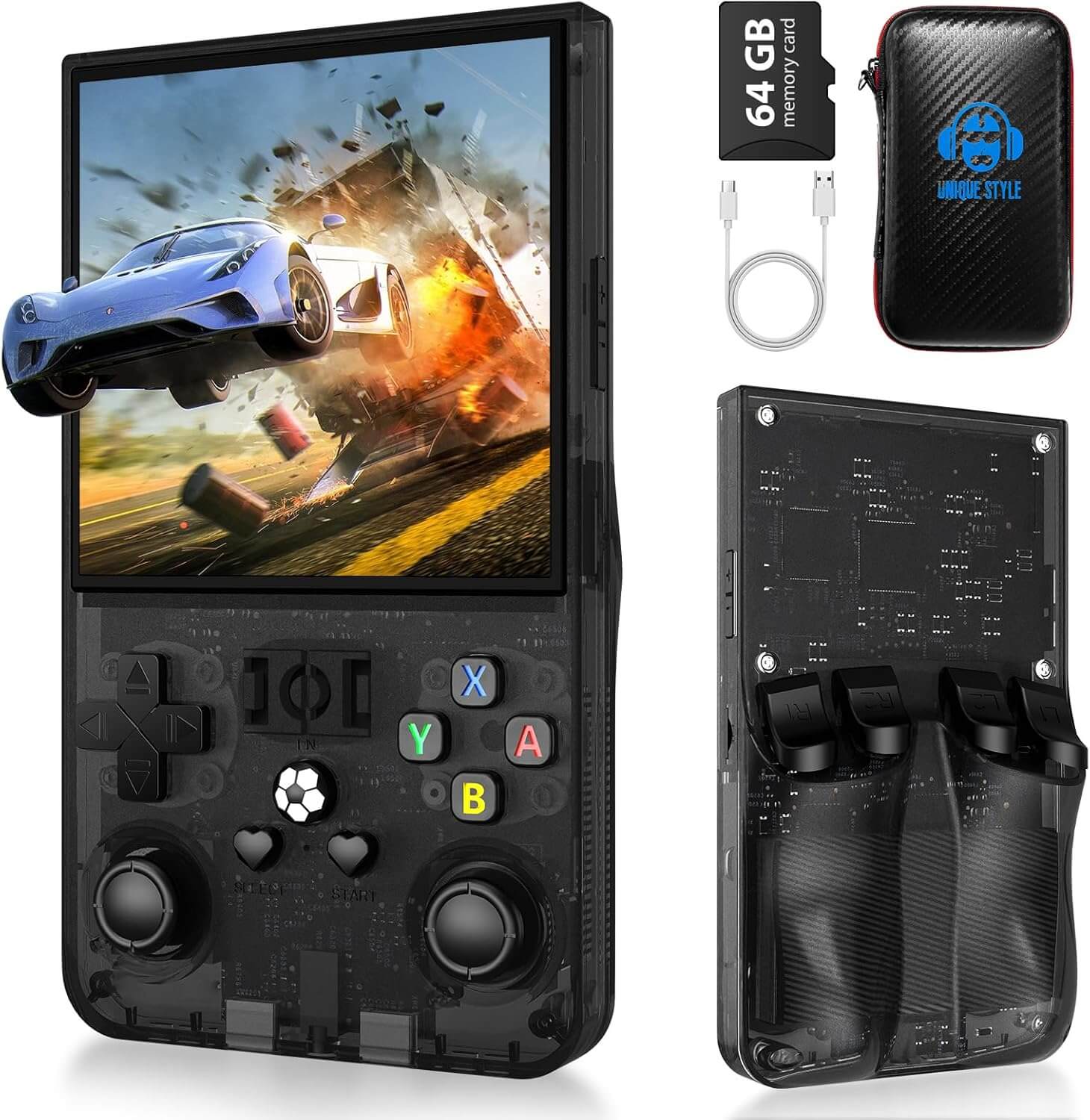 Console de jeux rétro portable R36 Max, 64 Go, plus de 18 000 jeux, batterie rechargeable 4 000 mAh, compatible avec plus de 30 simulateurs, système Linux, écran IPS 4 pouces