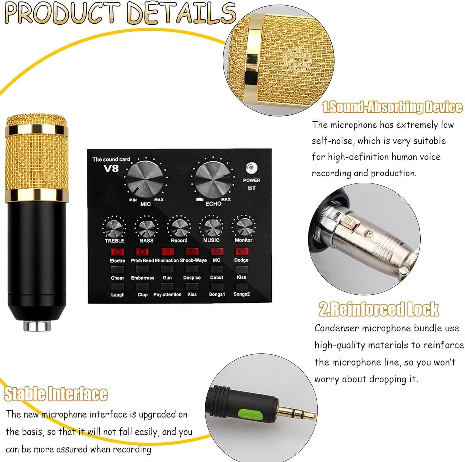 Kit De Microphone À Condensateur, Bm-800 Mic Professional Studio Recording Set, Live Sound Card with Effects and Voice Changer, Mini Sound Mixer Board with Multiple Sound Effects for Podcasts, Record – Image 2
