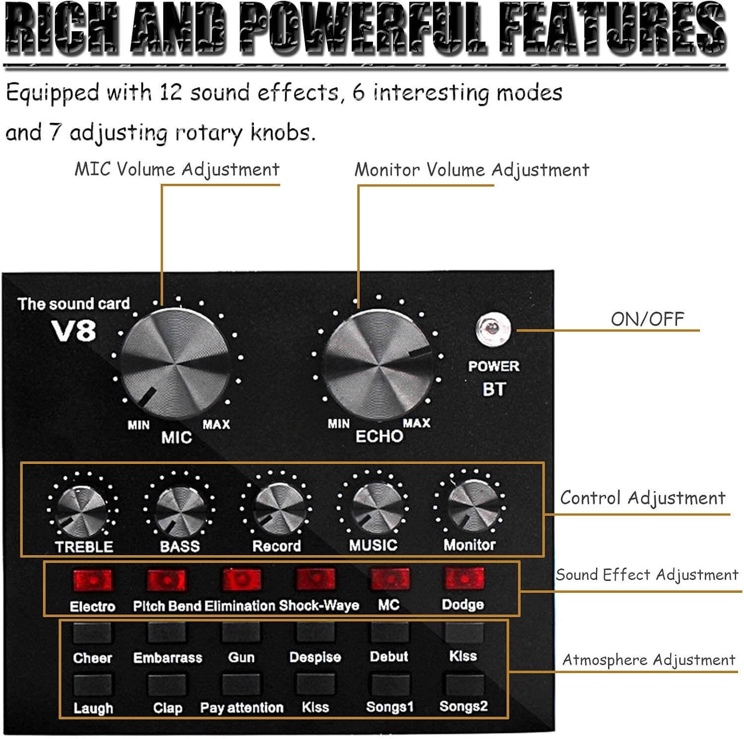 Kit De Microphone À Condensateur, Bm-800 Mic Professional Studio Recording Set, Live Sound Card with Effects and Voice Changer, Mini Sound Mixer Board with Multiple Sound Effects for Podcasts, Record – Image 4