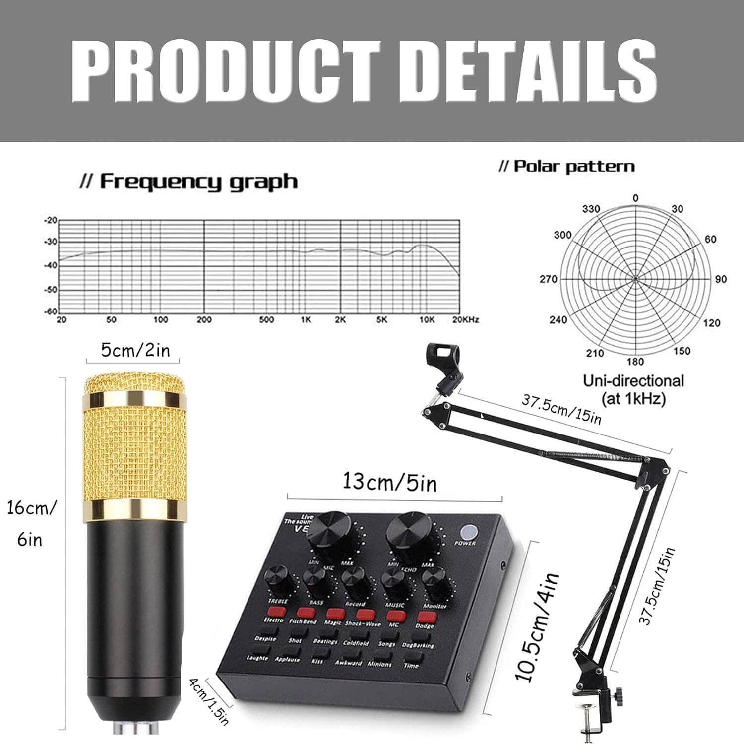 Kit De Microphone À Condensateur, Bm-800 Mic Professional Studio Recording Set, Live Sound Card with Effects and Voice Changer, Mini Sound Mixer Board with Multiple Sound Effects for Podcasts, Record – Image 5