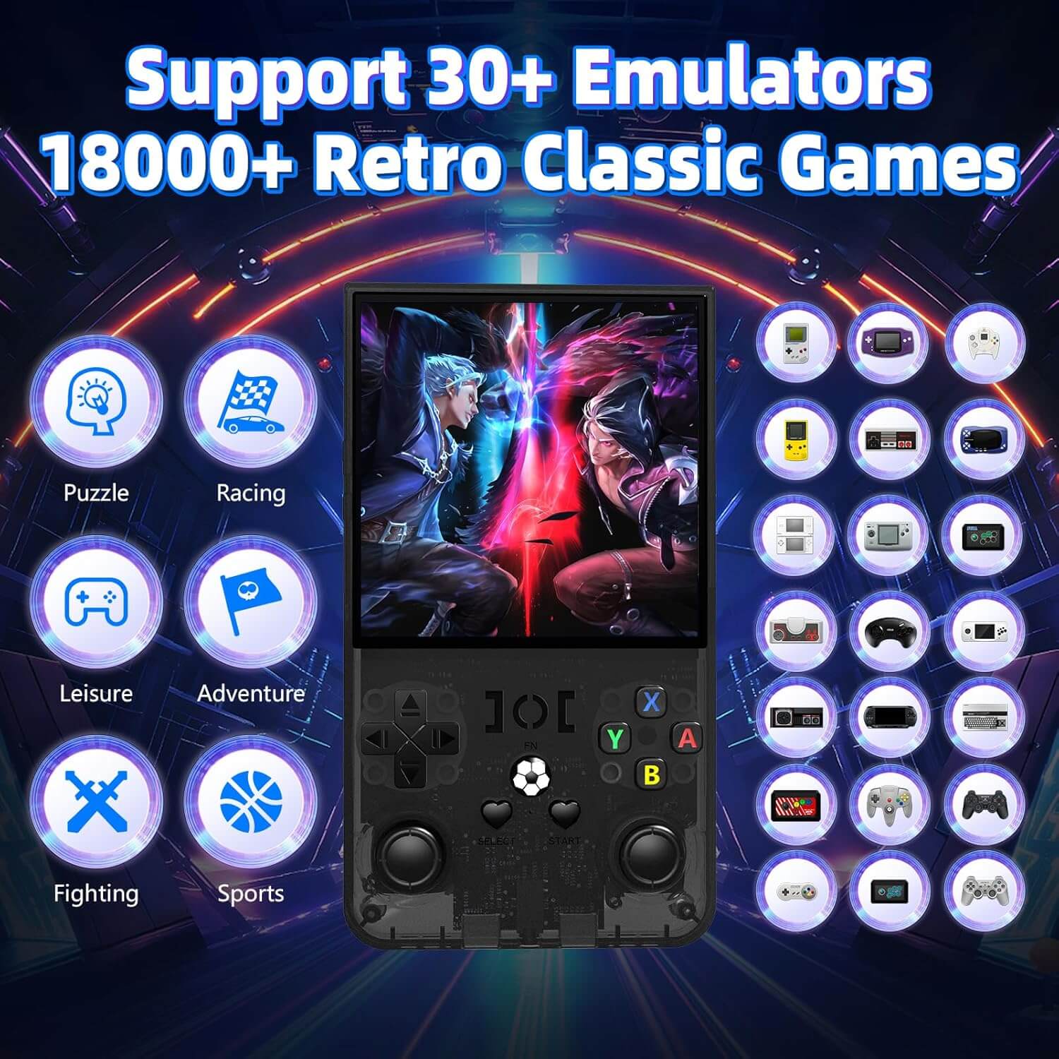 Console de jeux rétro portable R36 Max, 64 Go, plus de 18 000 jeux, batterie rechargeable 4 000 mAh, compatible avec plus de 30 simulateurs, système Linux, écran IPS 4 pouces – Image 3