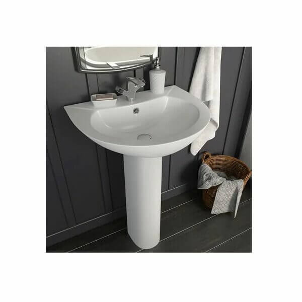 Lavabo avec colonne en céramique, design élégant.