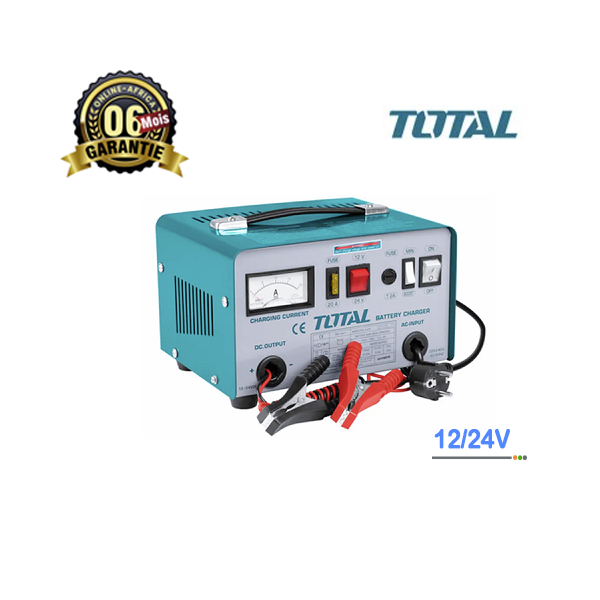 Chargeur batterie TOTAL 12/24V avec pinces de connexion et écran de contrôle